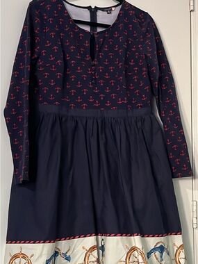 ModCloth Navy Anchor Print Long Sleeve Lolita Dress